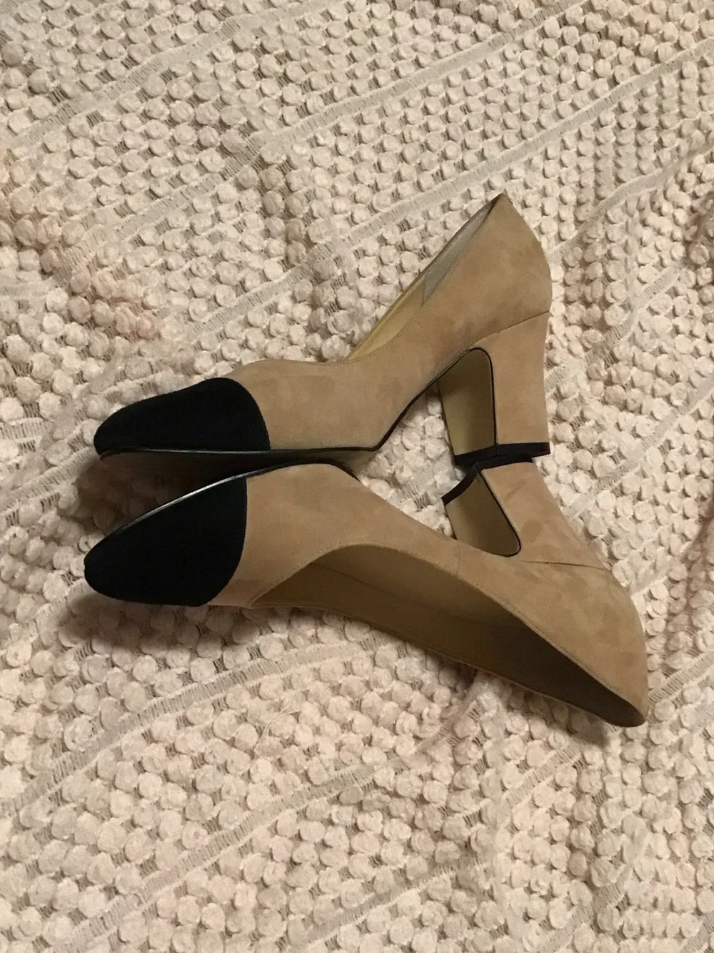 Ivanka Trump Two-Tone Suede Block Heel Pumps - Beige and Black